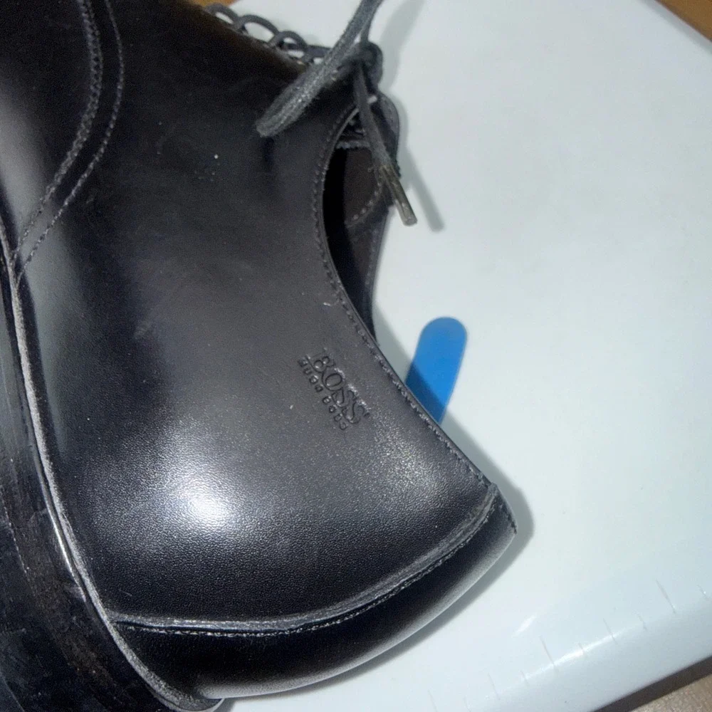 Hugo Boss Mens Black Leather Plain Toe Derby‎ Dress Shoes 8 50200689